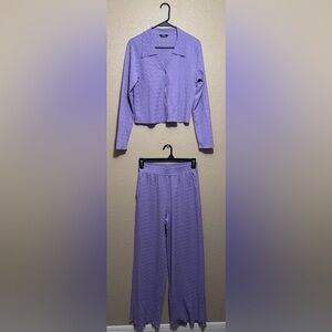 Lavender Textured Two-Piece Shirt and Wide-Leg Pant Set